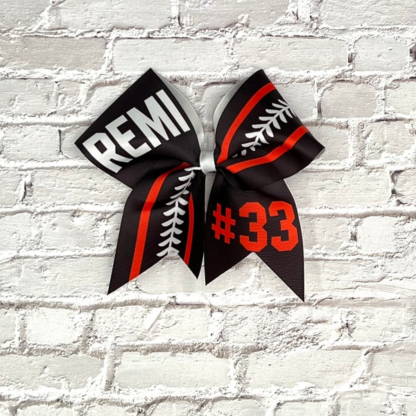 Custom Softball bow made in your team colors.  Price listed is per bow. Glitter bow, custom cheer bow, team bows, Softball bow, thread bow
