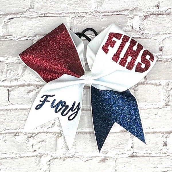 Gigi Glitter cheer bow with or without personalized names.  Price listed is per individual bow. Comment colors at checkout. Game day bow.