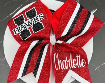 Gigi Custom Cheer Bows designed in your team colors. Price listed Is per Individual bow. Game day bow, team cheer bow, glitter cheer bows.