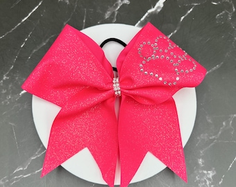 Dark Pink Breast Cancer Bow w rhinestone breast cancer ribbon or paw on upper loop. Price listed is per bow. Pink bow, breast cancer bow