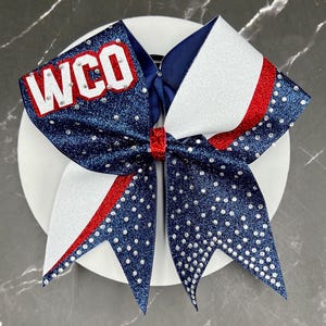 Custom Rhinestone Glitter Cheer Bow: The Maddie Bow Made In Your Team Colors