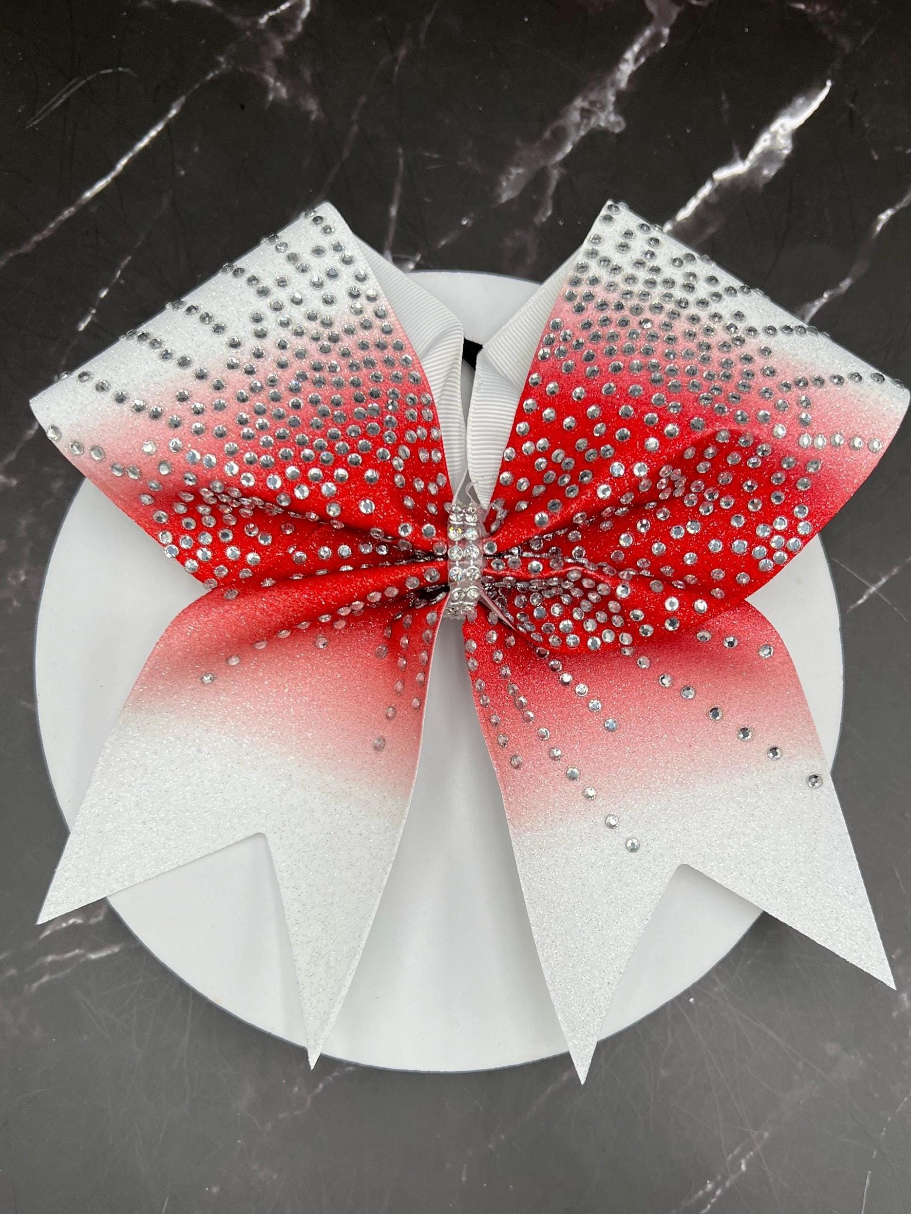 Red and white ombré cheer bows Triple Ombre Glitter and Rhinestone Cheer Bow - Order Now main image 2