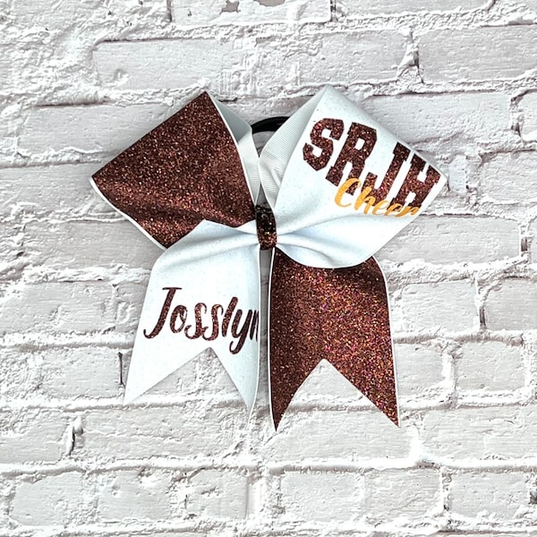 All Glitter cheer bow with or without personalized names.  Price listed is per individual bow. Comment colors at checkout. Game day bow.
