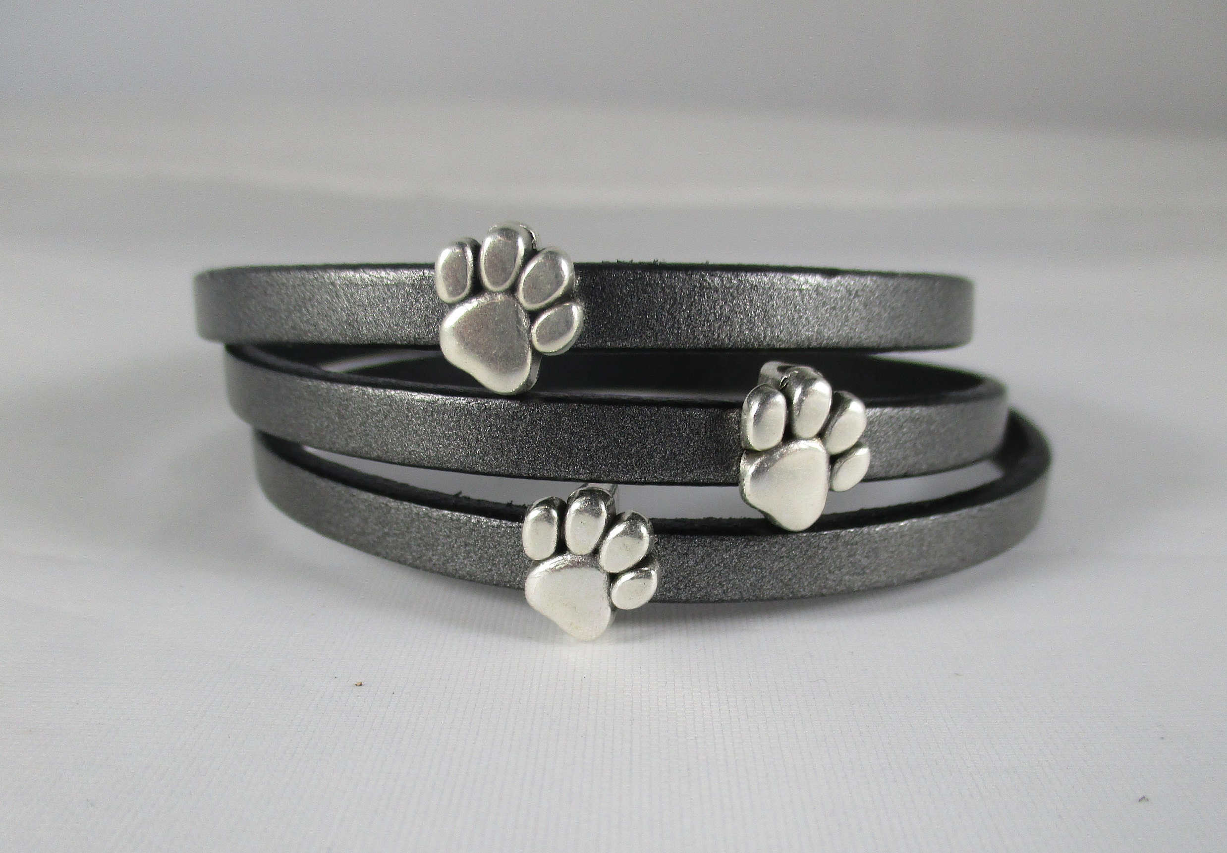 Leather paw print bracelet dog bracelet leather dog paw Etsy