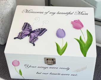 Caja grande de madera para recuerdos de duelo, cajas de recuerdos personalizadas, pintadas a mano y hechas a pedido.
