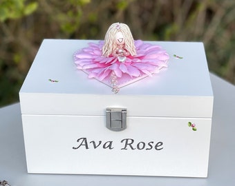 Caja de joyería personalizada de madera con forma de hada de las flores, caja para guardar baratijas para niñas