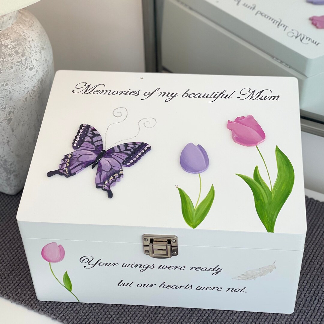 Large Wooden Bereavement Memory Box, Personalised, Hand Painted Memory ...