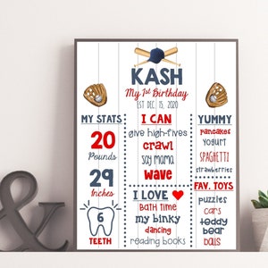 Póster de hito del primer cumpleaños de béisbol, pizarra de tiza para el primer cumpleaños de deportes, tablero imprimible para cumpleaños de niño, accesorio fotográfico