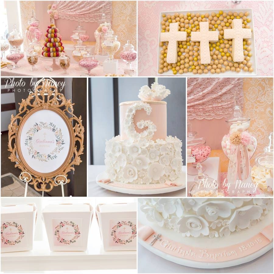 FLORAL WREATH Pink Peach Printable Christening / Baptism / Birthday