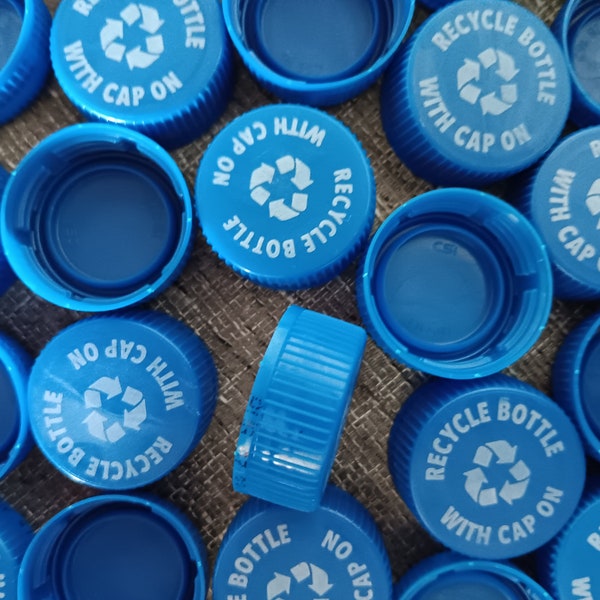 50 Blue Plastic Screw Top Bottle Caps - Craft Project