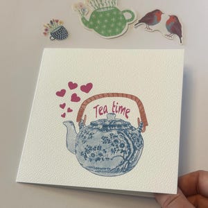 Tarjeta feliz, tetera, pensando en, mejores amigos, tarjeta de aliento