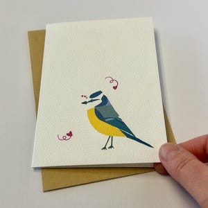 Tarjeta con herrerillo común, tarjeta con pájaro, naturaleza, tarjeta ilustrada