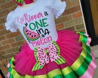 One In A Melon Tutu Outfit, Melon Shirt, Watermelon Embroidered Shirt Birthday Shirt,  Birthday Melon Shirt, Personalized Birthday Outfit