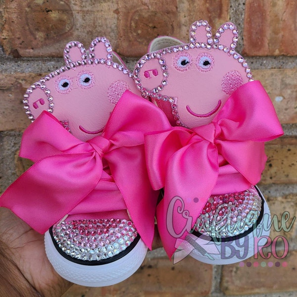 Pig Birthday Bling Shoes - Birthday Outfit - Custom Shoes - Animal - Bling Converse