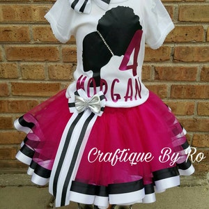 Pink and Black Afro Puff - Afro Puff Girl Tutu Set -Tutu Set -Birthday Tutu Set - Birthday Outfit - Afto Puff Birthday Outfit