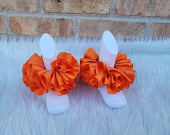 Bright Orange Ruffle Anklets - Orange Ribbon Tutu Anklets - Tutu Socks -Ruffled Anklets - Birthday Ruffle Anklets