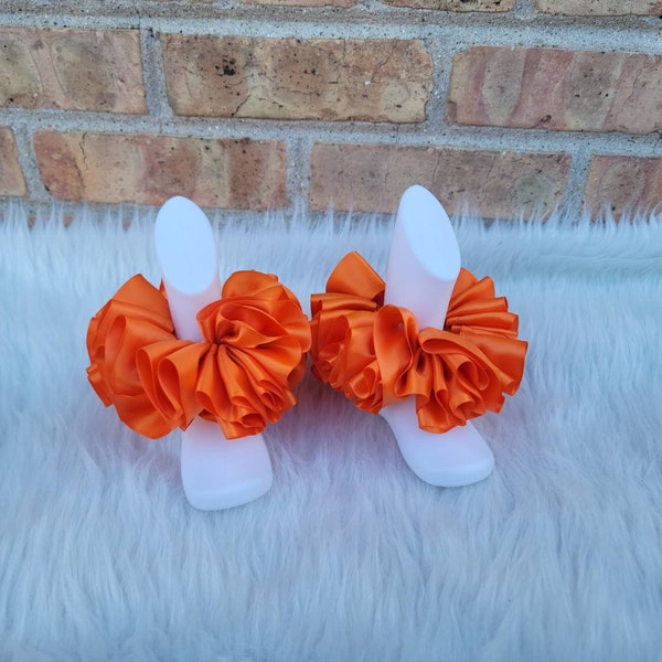 Bright Orange Ruffle Anklets - Orange Ribbon Tutu Anklets - Tutu Socks -Ruffled Anklets - Birthday Ruffle Anklets