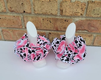 COW print Anklets - Cow Ribbon Tutu Anklets - Cow Socks -Ruffled Anklets - Barn Themed Birthday