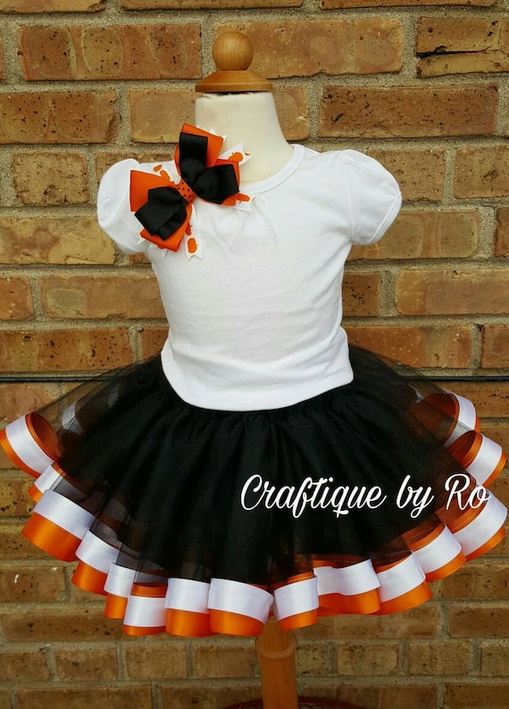 Halloween Ribbon Trimmed Tutu Set Black and Orange Tutu Set