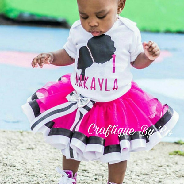 Afro Puff Girl Tutu Set - Tutu Set - Ribbon Trimmed Tutu Set - Birthday Tutu Set - Birthday Outfit - Afto Puff Birthday Outfit