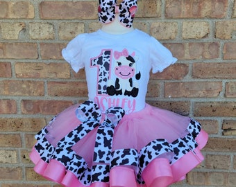 Pink Birthday Cow Tutu Outfit | Barn Birthday Farm Birthday Outfit | Barnyard Birthday Shirt | Cow Birthday Outfit | Pink Cow Birthday Shirt