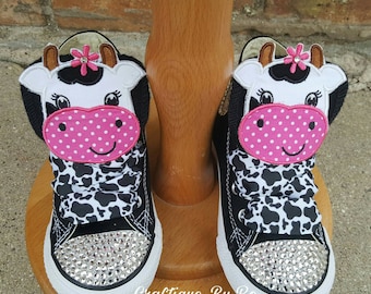 Custom Cow Birthday Bling Shoes - Birthday Outfit - Custom Shoes - Cow Inspired