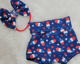 Patriotic Bummie - 4th of July Bummie and Bow - Popsicle Set - Red White and Blue