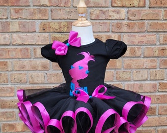 Troll Tutu Set - Tutu Set - Troll Birthday Outfit - Pink Troll Birthday Tutu - Pink Troll Outfit
