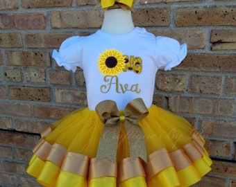 It\u2019s fall y\u2019all with Tutu sunflower baby outfit gold yellow and blue
