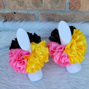 Pink Lemonade Anklets - Pink Yellow Black Ribbon Tutu Anklets - Bee Tutu Socks -Ruffled Anklets
