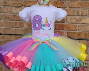 UNICORN Tutu Set - Magical Tutu Set - Birthday Ribbon Tutu - Birthday Outfit - Pastel Unicorn Tutu -  Unicorn Outfit
