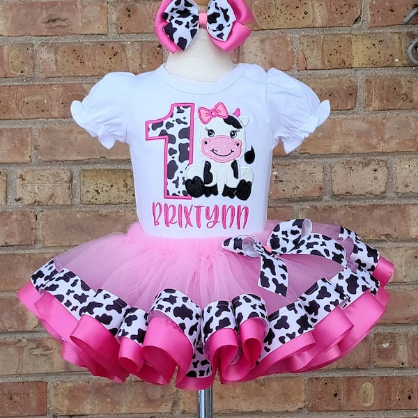 Hot Pink Birthday Cow Tutu Outfit | Barn Birthday Farm Birthday Outfit | Barnyard Birthday Shirt | Cow Birthday Outfit | Hot Pink Cow Shirt