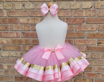 FAIRY Pig Pink and Light Pink Birthday Outfit - First Birthday Outfit  -  Fairy Birthday Tutu - Pig Birthday Tutu