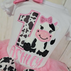 Embroidered Personalized Birthday Cute Holy Cow Print Lace Pink Tutu Set Outfit main image 0