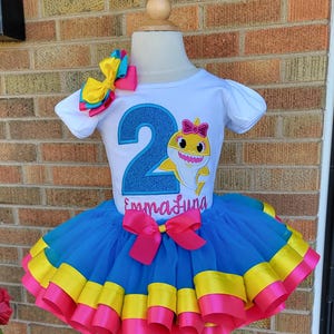 Yellow SHARK EmbroiderBaby Birthday Outfit - First Birthday Outfit  - BABY Birthday Tutu - Shark Birthday -  Shark Shirt - Shark Outfit
