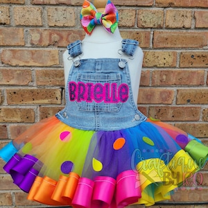 Denim Overall Tutu - Overall Tutu - Ribbon Trimmed Overall Tutu Dress - Coverall Ribbon Trimmed Tutu - Tutu Jumper