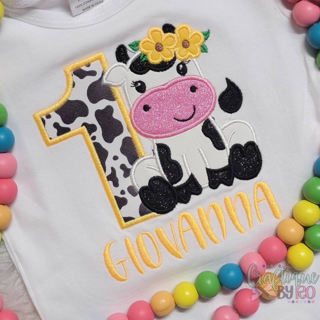 Cow Sunflower Birthday Shirt First Birthday Shirt Yellow Cow Birthday