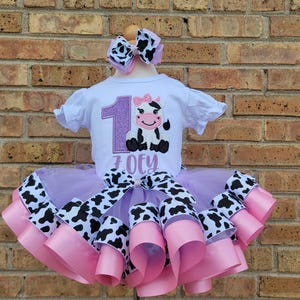 Lavender and Pink Birthday Cow Tutu Outfit | Barn Birthday Farm Birthday Outfit | Barnyard Birthday Shirt | Cow Birthday Outfit