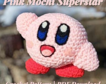Padrão de crochê Pink Mochi Superstar | Amigurumi inspirado em videogame | Nível intermediário | Download em PDF