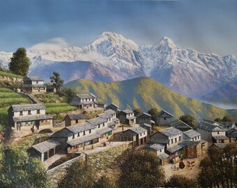 Ghandruk and Mt Annapurna south original oil painting