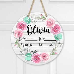 Hospital Door Hanger, Birth Announcement, Birth Stats Sign, New Baby Door Sign, Newborn Gift, Baby Shower Gift, Nursery Sign, Baby Girl Gift