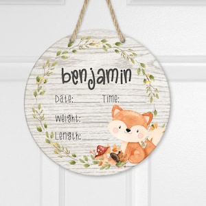 Personalized Baby Birth Announcement Sign: Fox, Woodland Animal Nursery Decor