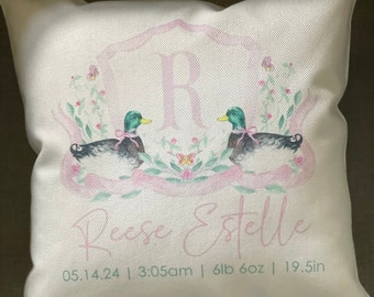Personalized Birth Stat Pillow: Baby Girl Nursery Decor