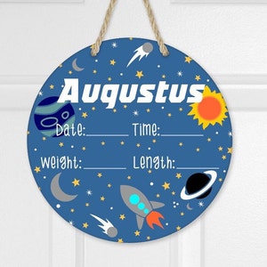 Hospital Door Hanger, Birth Announcement, Birth Stats Sign, Newborn Gift, Baby Shower Gift, Nursery Sign, Space Theme Baby Gift