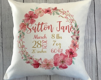 Birth Stat Pillow, Baby Girl Pillow, Nursery Pillow, Personalized Baby Gift, Baby Shower Gift, Baby Girl Gift, Nursery Throw Pillow