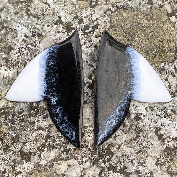 Artisan Enamel on Copper Earrings for Pierced Ears. White and Black Vintage Jewelry