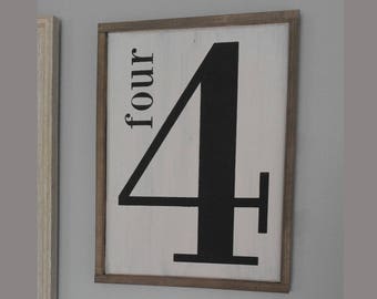 Family Number Framed Rustic Wooden Sign 13" x 8" wall hanging # / Anniversary / Birth / Kids/ Family members