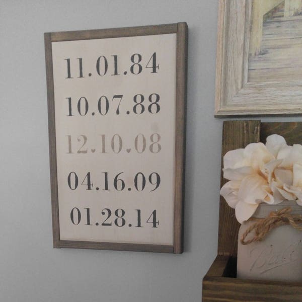 Important Dates Family Rustic Wooden Sign 12" x 9" wall hanging/ Date/ Wedding/ Anniversary / Birthday / Kids