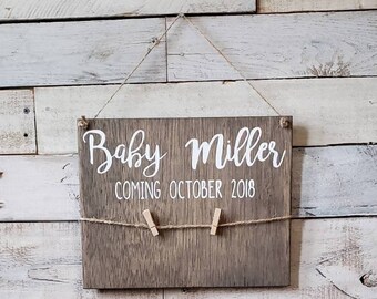 Birth Announcement Wood Songram Picture Sign wall art decor/ Rustic / Date/ Arriving / Month/ Year/ Calendar / Arrival/ Pregnancy/ Pregnant