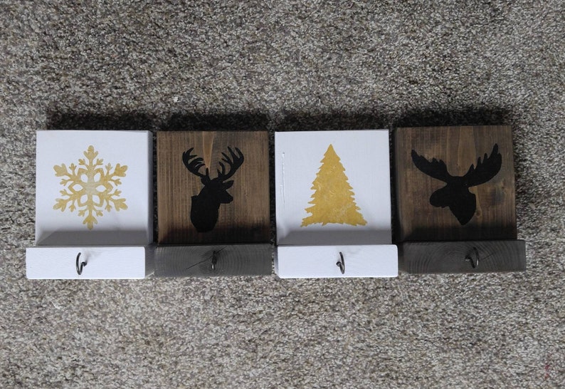 Christmas Rustic Wood Mantle Stocking Holders 8 x 6 Decor ORIGINAL/ CUSTOM/Xmas/Holiday image 7